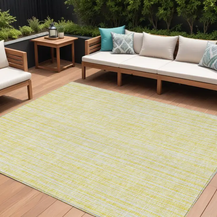 8' X 10' Yellow And Ivory Striped Washable Indoor Outdoor Area Rug