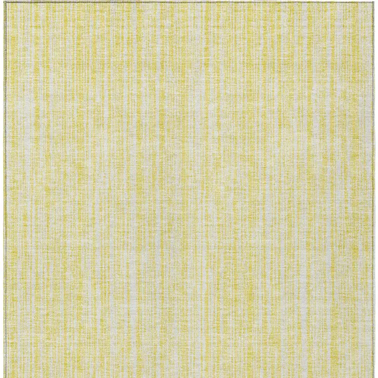 8' X 10' Yellow And Ivory Striped Washable Indoor Outdoor Area Rug