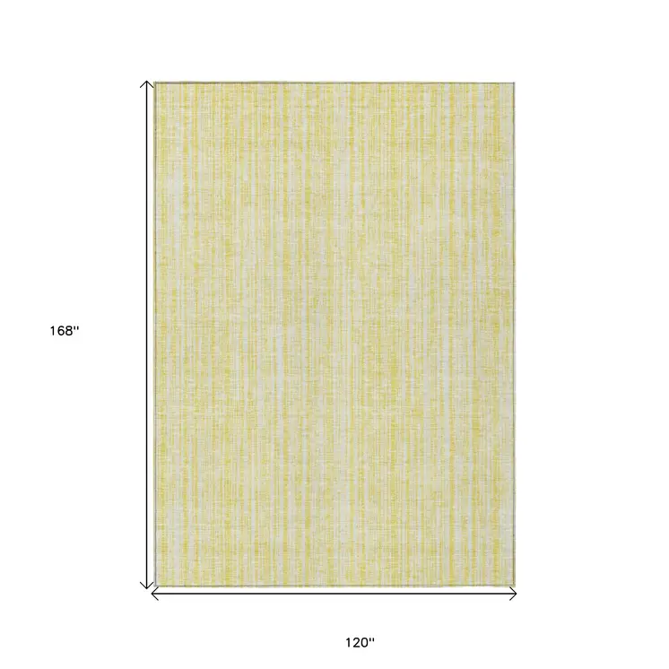 10' X 14' Yellow And Ivory Striped Washable Indoor Outdoor Area Rug