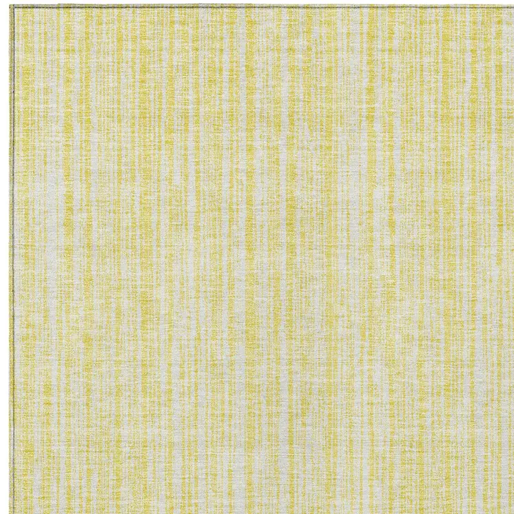 10' X 14' Yellow And Ivory Striped Washable Indoor Outdoor Area Rug