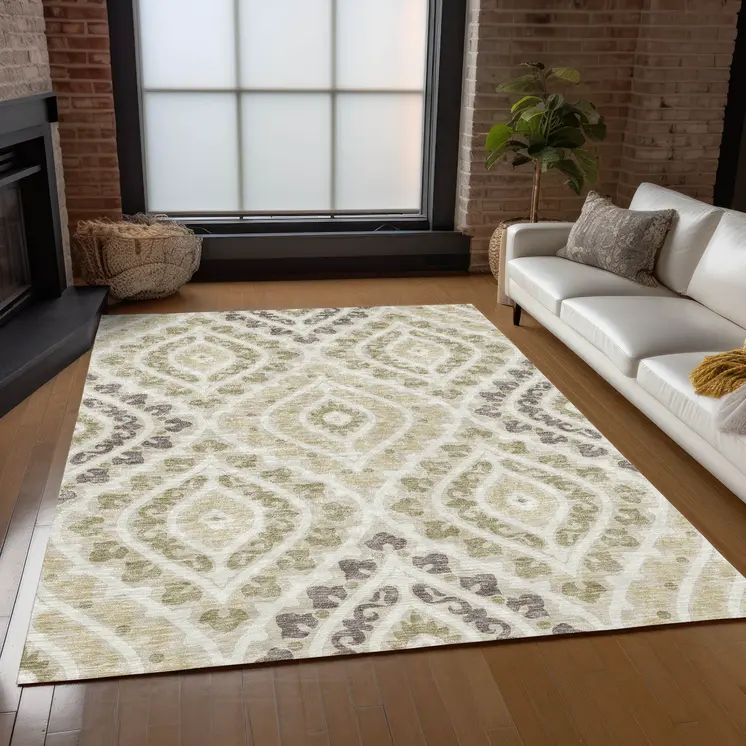 3' X 5' Beige Taupe And Ivory Floral Washable Indoor Outdoor Area Rug