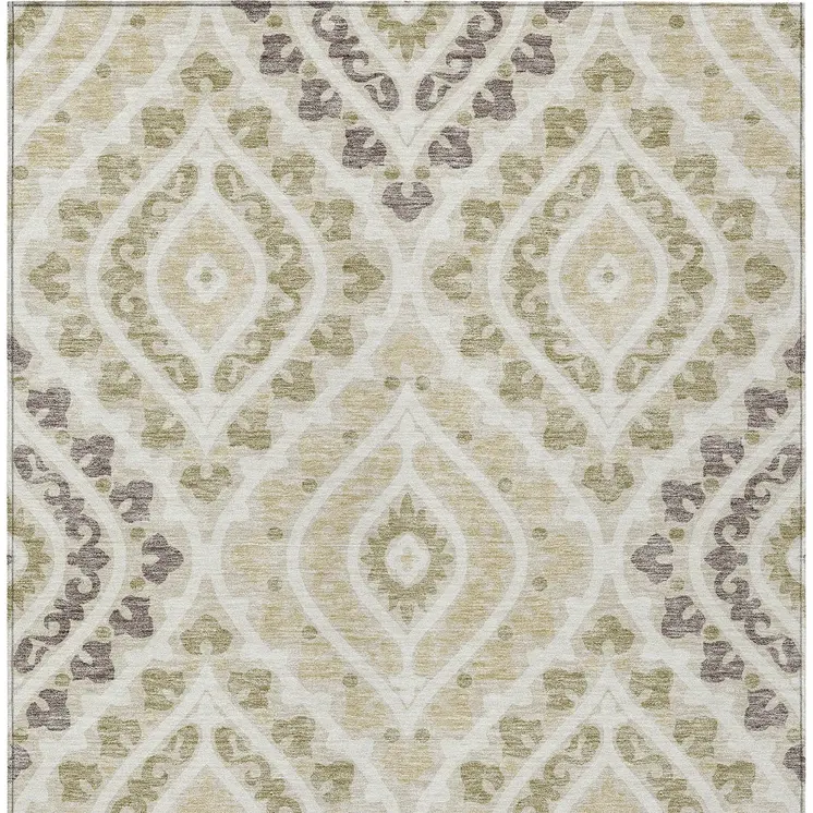 5' X 8' Beige Taupe And Ivory Floral Washable Indoor Outdoor Area Rug