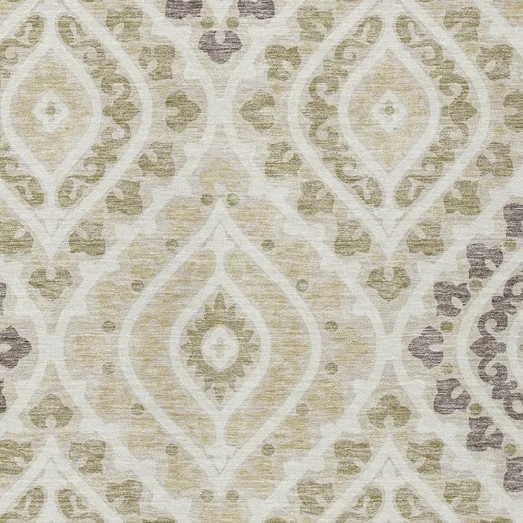 9' X 12' Beige Taupe And Ivory Floral Washable Indoor Outdoor Area Rug