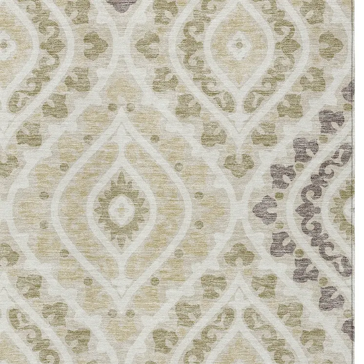 10' X 14' Beige Taupe And Ivory Floral Washable Indoor Outdoor Area Rug