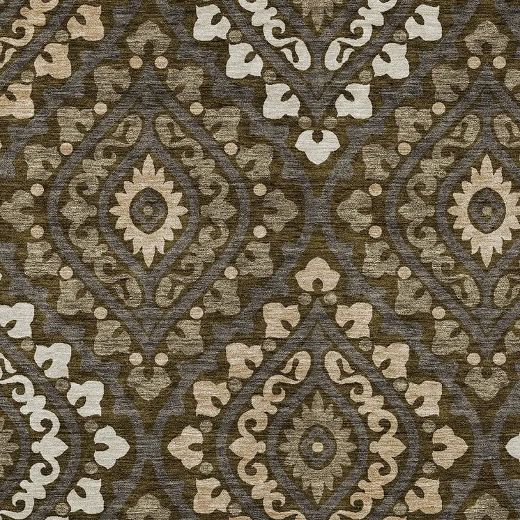 5' X 8' Brown Taupe And Gray Floral Washable Indoor Outdoor Area Rug