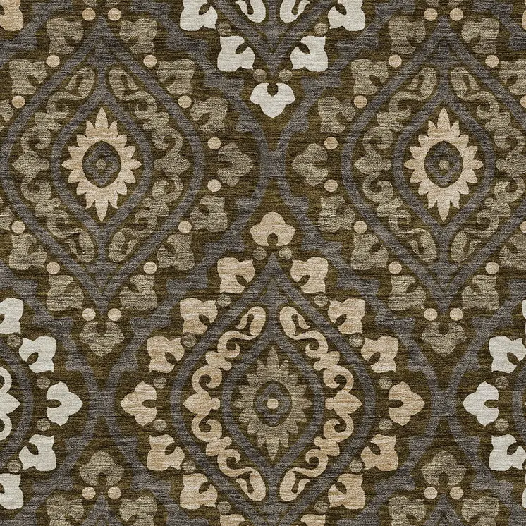 8' X 10' Brown Taupe And Gray Floral Washable Indoor Outdoor Area Rug