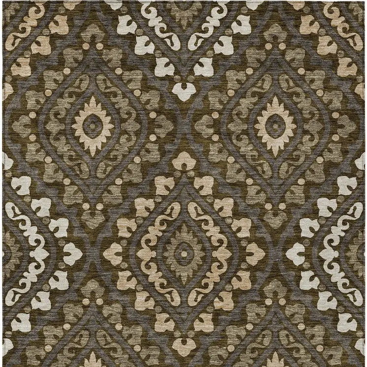 10' X 14' Brown Taupe And Gray Floral Washable Indoor Outdoor Area Rug