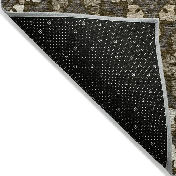 10' X 14' Brown Taupe And Gray Floral Washable Indoor Outdoor Area Rug