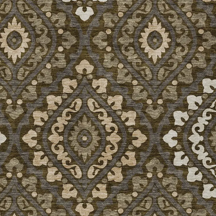 10' X 14' Brown Taupe And Gray Floral Washable Indoor Outdoor Area Rug