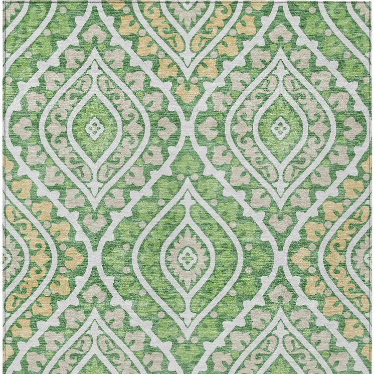 3' X 5' Green Beige And Ivory Floral Washable Indoor Outdoor Area Rug