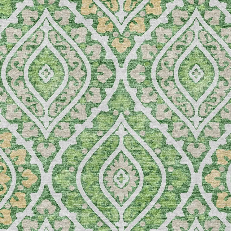 3' X 5' Green Beige And Ivory Floral Washable Indoor Outdoor Area Rug