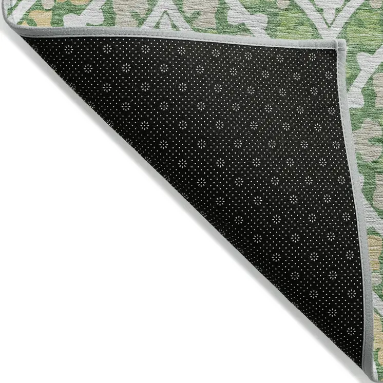 8' X 10' Green Beige And Ivory Floral Washable Indoor Outdoor Area Rug