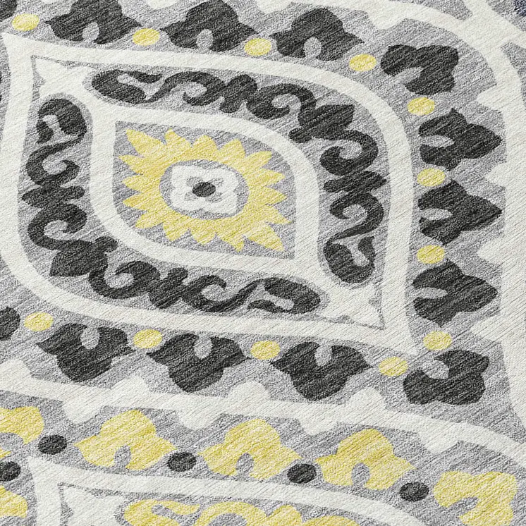 3' X 5' Gray Silver And Charcoal Floral Washable Indoor Outdoor Area Rug