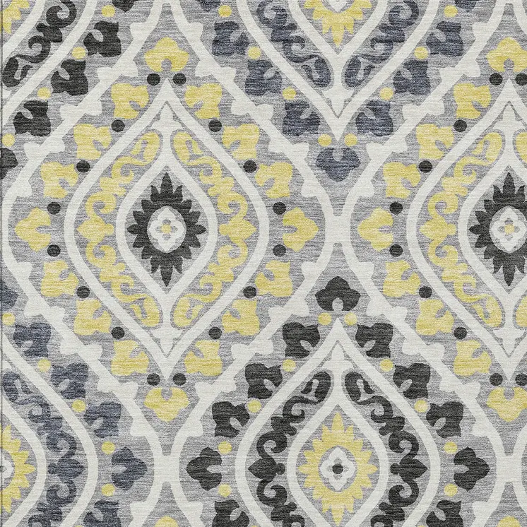 5' X 8' Gray Silver And Charcoal Floral Washable Indoor Outdoor Area Rug
