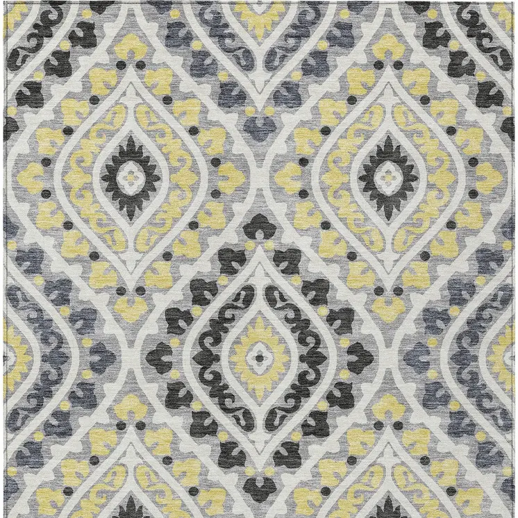 8' X 10' Gray Silver And Charcoal Floral Washable Indoor Outdoor Area Rug
