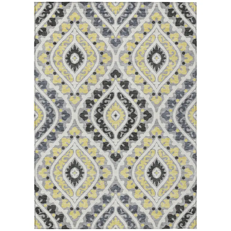 8' X 10' Gray Silver And Charcoal Floral Washable Indoor Outdoor Area Rug