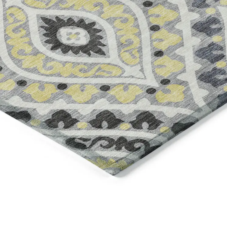 8' X 10' Gray Silver And Charcoal Floral Washable Indoor Outdoor Area Rug