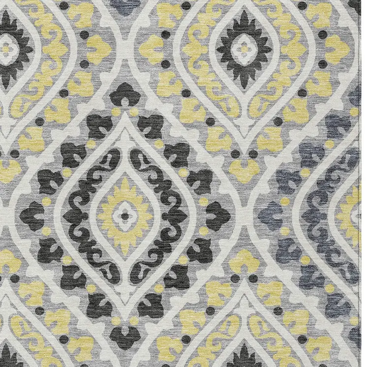 8' X 10' Gray Silver And Charcoal Floral Washable Indoor Outdoor Area Rug