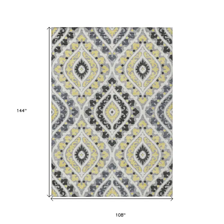 9' X 12' Gray Silver And Charcoal Floral Washable Indoor Outdoor Area Rug