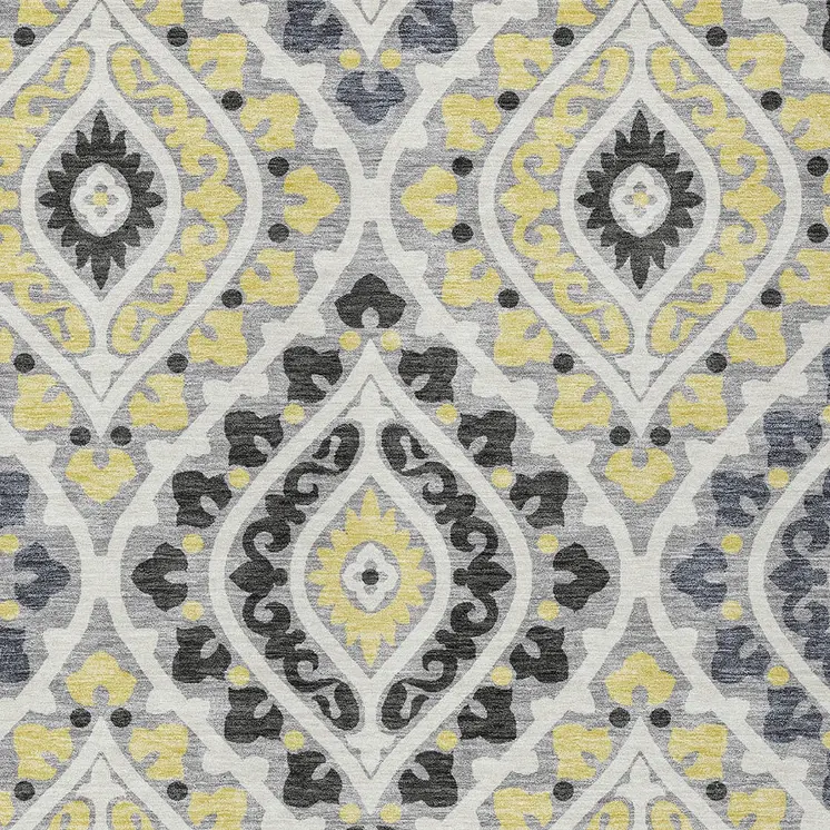 9' X 12' Gray Silver And Charcoal Floral Washable Indoor Outdoor Area Rug