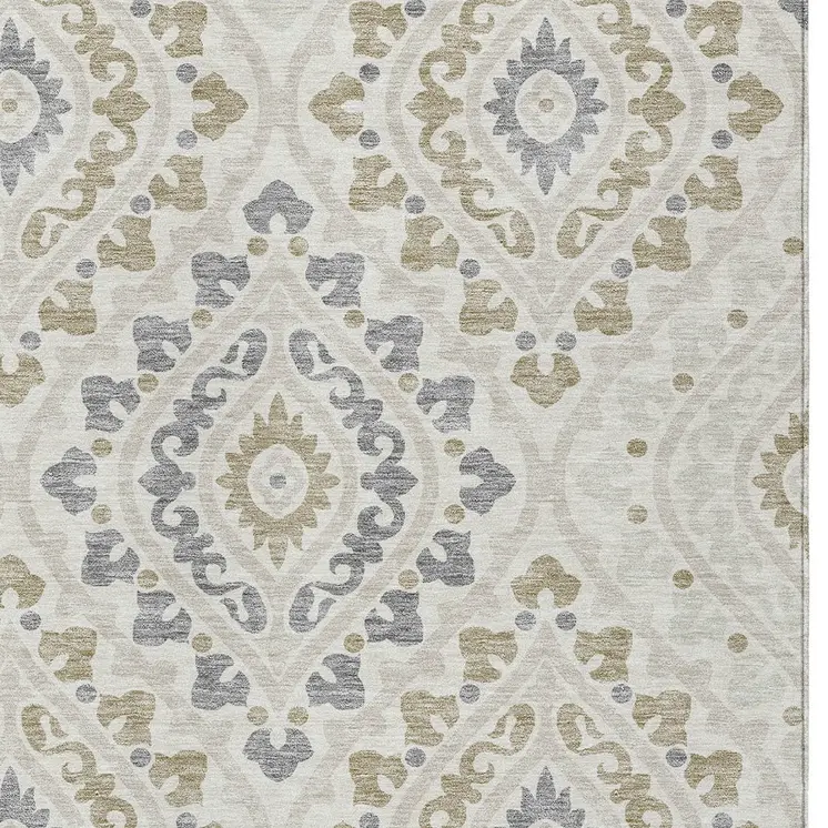 5' X 8' Ivory Beige And Gray Floral Washable Indoor Outdoor Area Rug