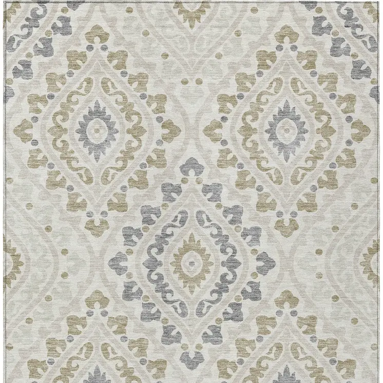8' X 10' Ivory Beige And Gray Floral Washable Indoor Outdoor Area Rug