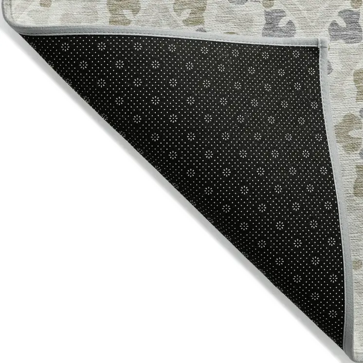 8' X 10' Ivory Beige And Gray Floral Washable Indoor Outdoor Area Rug