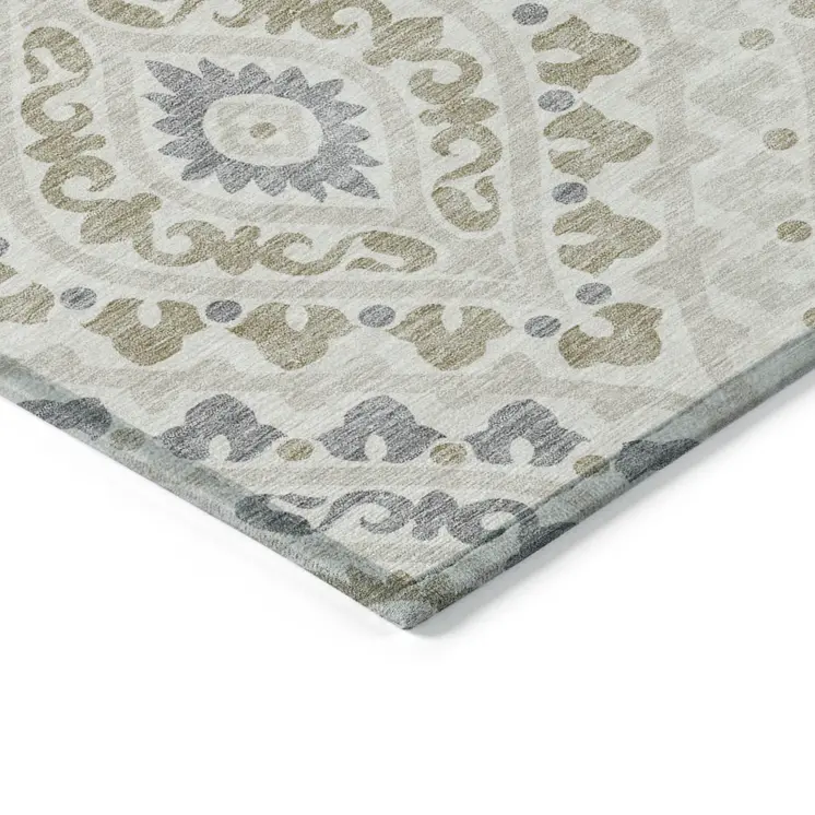 8' X 10' Ivory Beige And Gray Floral Washable Indoor Outdoor Area Rug