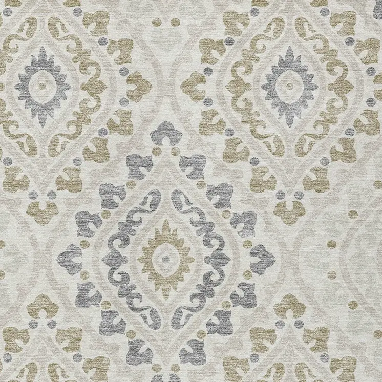 8' X 10' Ivory Beige And Gray Floral Washable Indoor Outdoor Area Rug