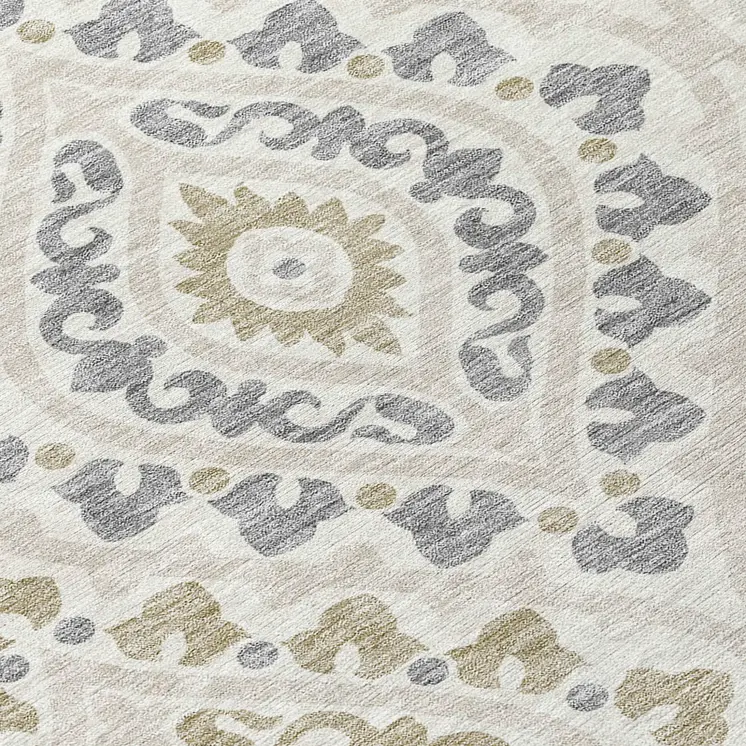8' X 10' Ivory Beige And Gray Floral Washable Indoor Outdoor Area Rug