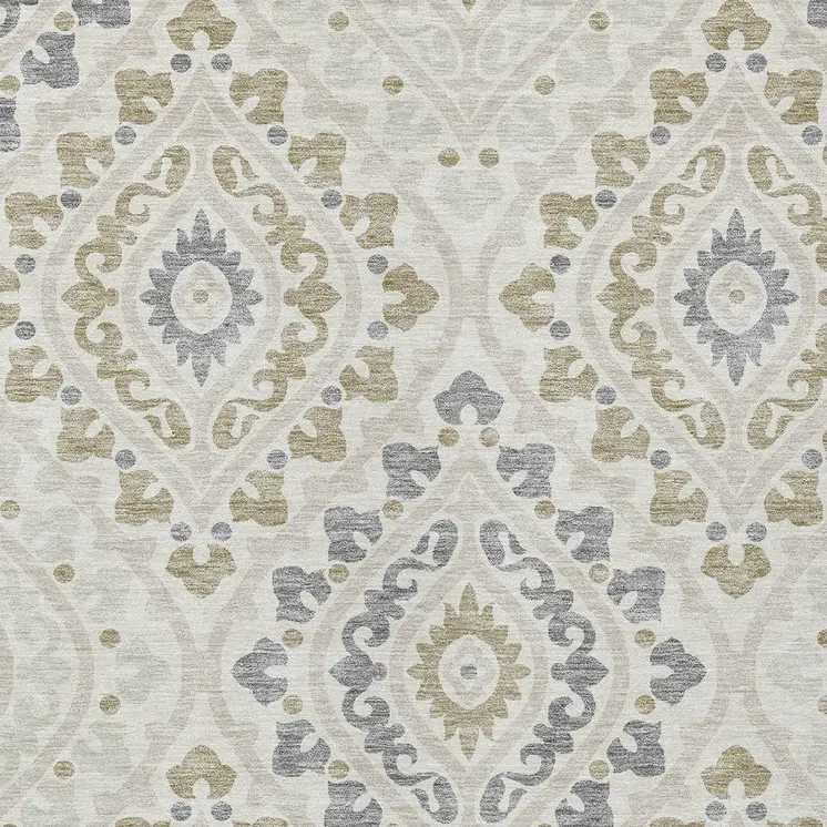 10' X 14' Ivory Beige And Gray Floral Washable Indoor Outdoor Area Rug