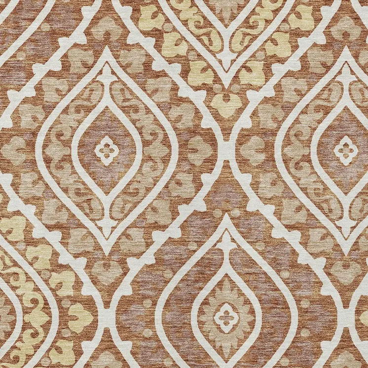 5' X 8' Orange Gold And Ivory Floral Washable Indoor Outdoor Area Rug
