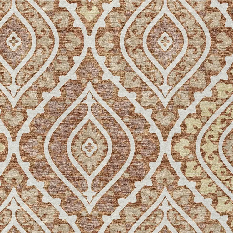 8' X 10' Orange Gold And Ivory Floral Washable Indoor Outdoor Area Rug