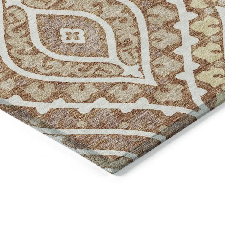 9' X 12' Orange Gold And Ivory Floral Washable Indoor Outdoor Area Rug