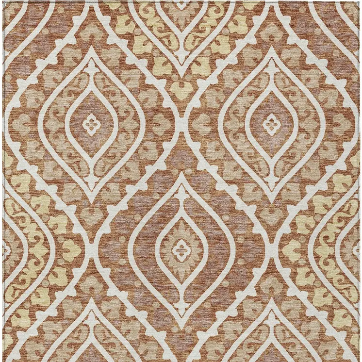 9' X 12' Orange Gold And Ivory Floral Washable Indoor Outdoor Area Rug