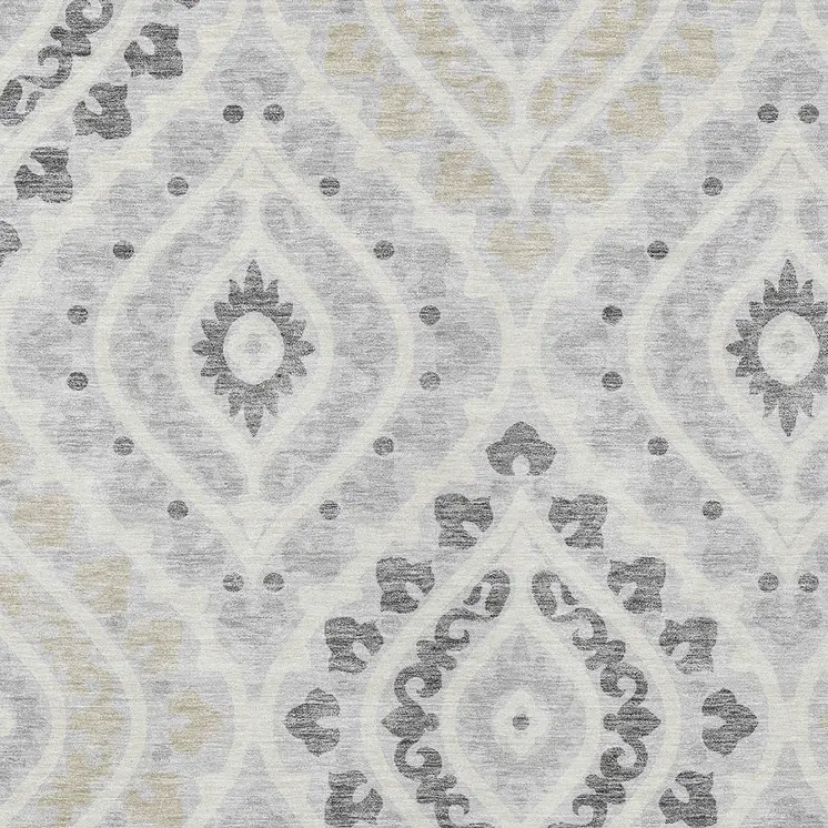 3' X 5' Silver Gray And Ivory Floral Washable Indoor Outdoor Area Rug