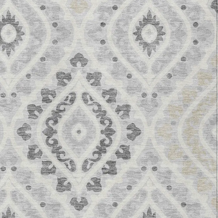 5' X 8' Silver Gray And Ivory Floral Washable Indoor Outdoor Area Rug