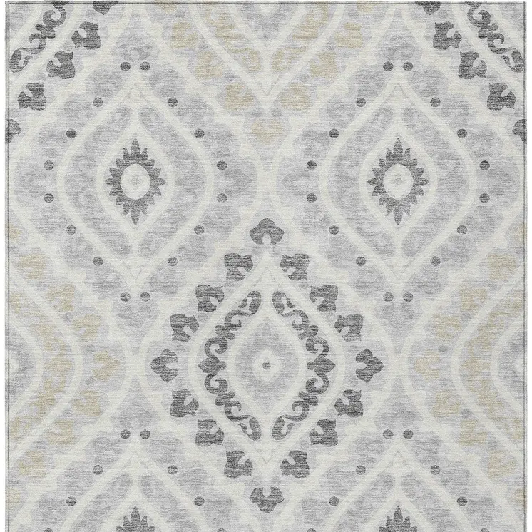 10' X 14' Silver Gray And Ivory Floral Washable Indoor Outdoor Area Rug
