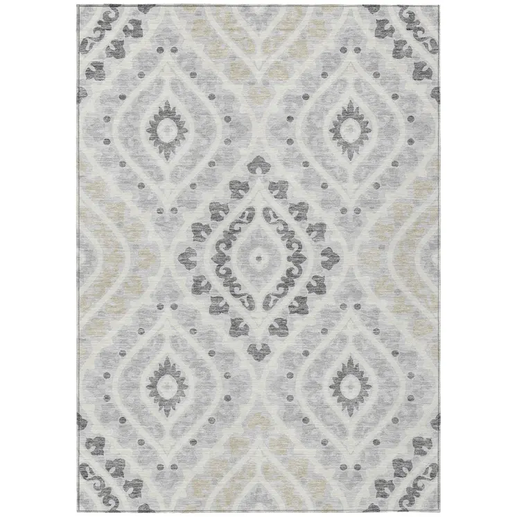 10' X 14' Silver Gray And Ivory Floral Washable Indoor Outdoor Area Rug