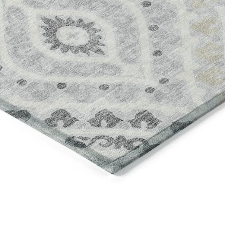 10' X 14' Silver Gray And Ivory Floral Washable Indoor Outdoor Area Rug