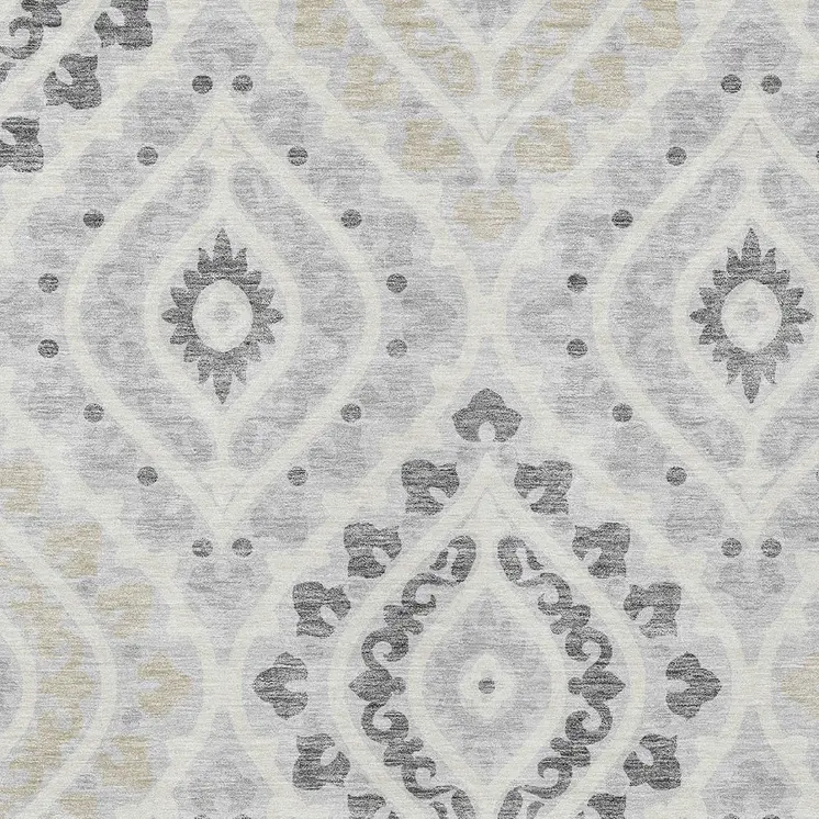 10' X 14' Silver Gray And Ivory Floral Washable Indoor Outdoor Area Rug