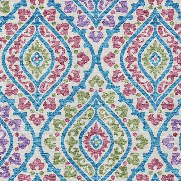 8' X 10' White Artichoke Green And Purple Floral Washable Indoor Outdoor Area Rug