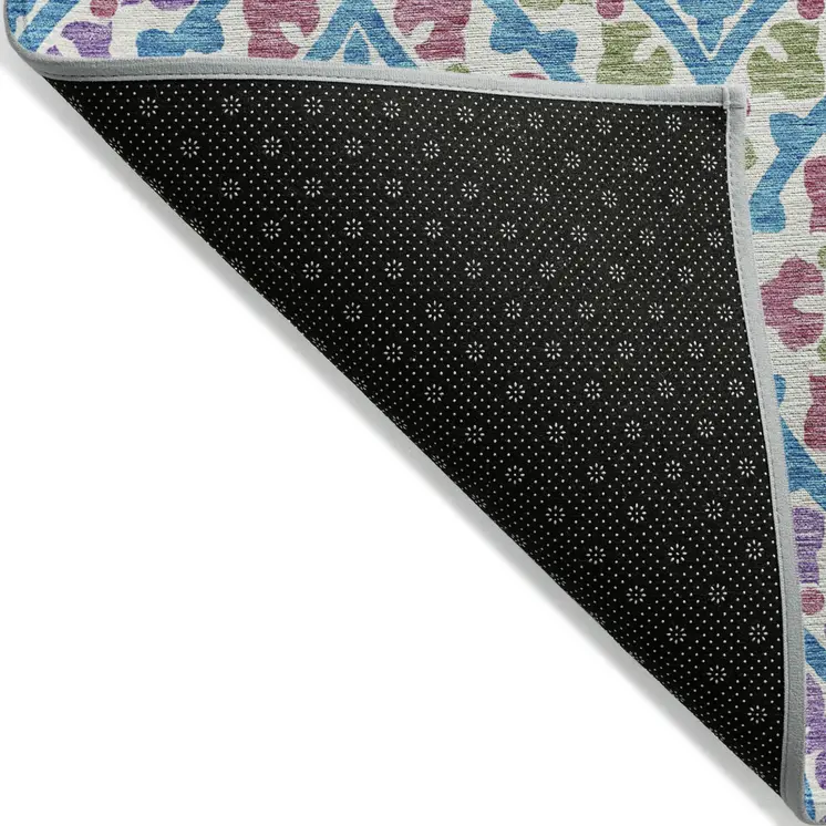 9' X 12' White Artichoke Green And Purple Floral Washable Indoor Outdoor Area Rug