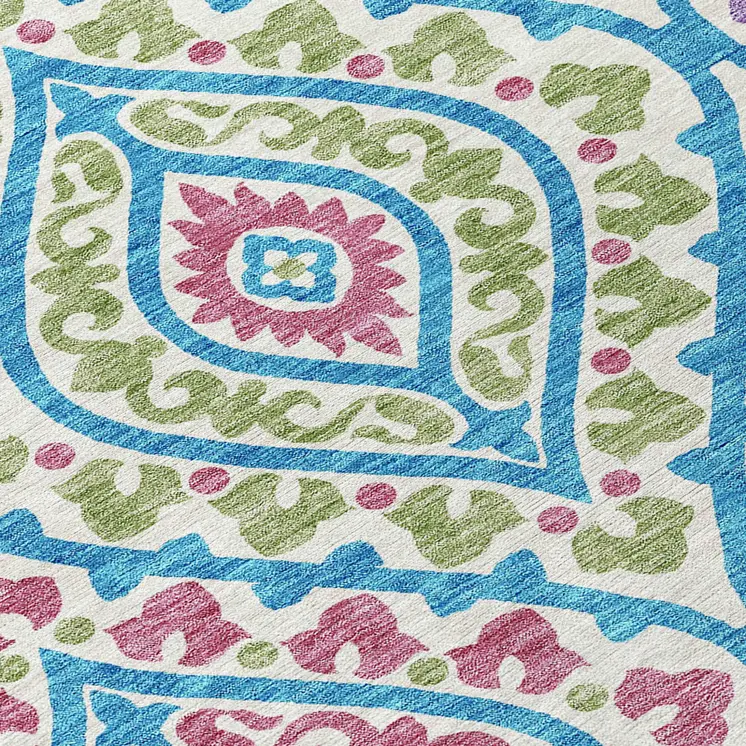 9' X 12' White Artichoke Green And Purple Floral Washable Indoor Outdoor Area Rug