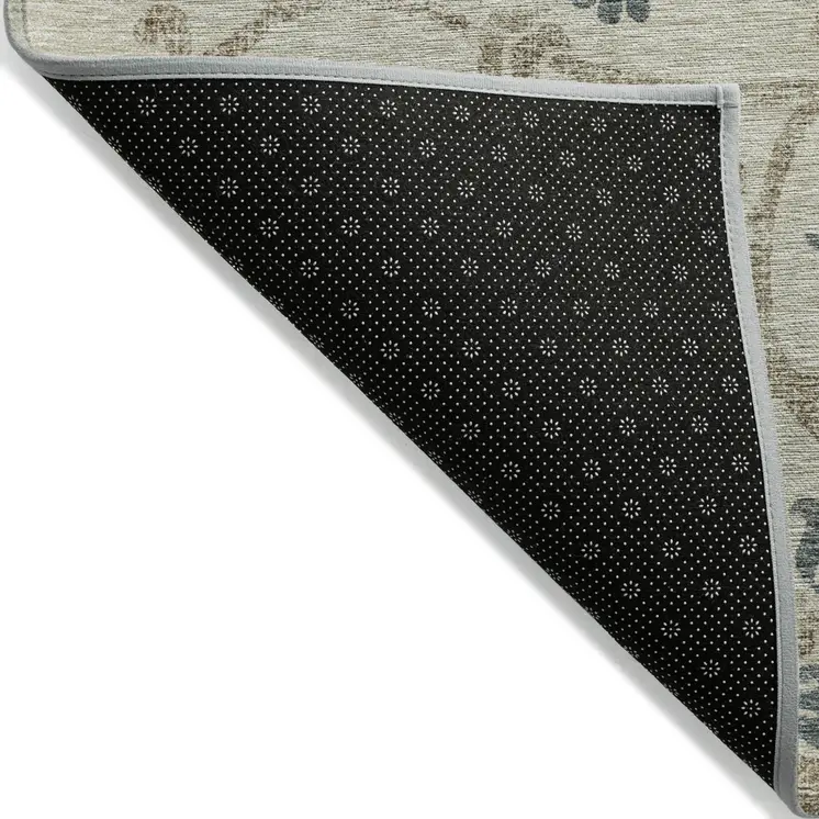 5' X 8' Beige Tan And Blue Floral Washable Indoor Outdoor Area Rug