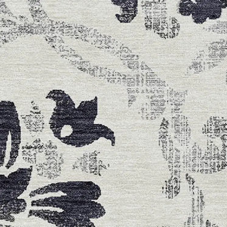 3' X 5' Black Silver And Charcoal Floral Washable Indoor Outdoor Area Rug