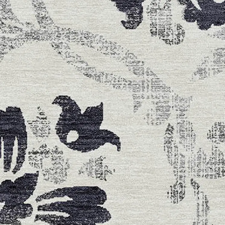 5' X 8' Black Silver And Charcoal Floral Washable Indoor Outdoor Area Rug