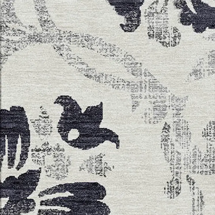 8' X 10' Black Silver And Charcoal Floral Washable Indoor Outdoor Area Rug