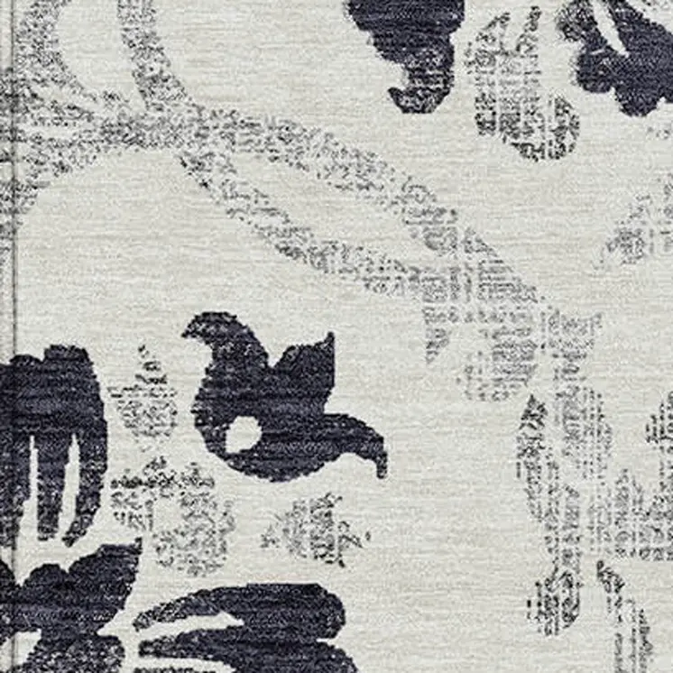 9' X 12' Black Silver And Charcoal Floral Washable Indoor Outdoor Area Rug