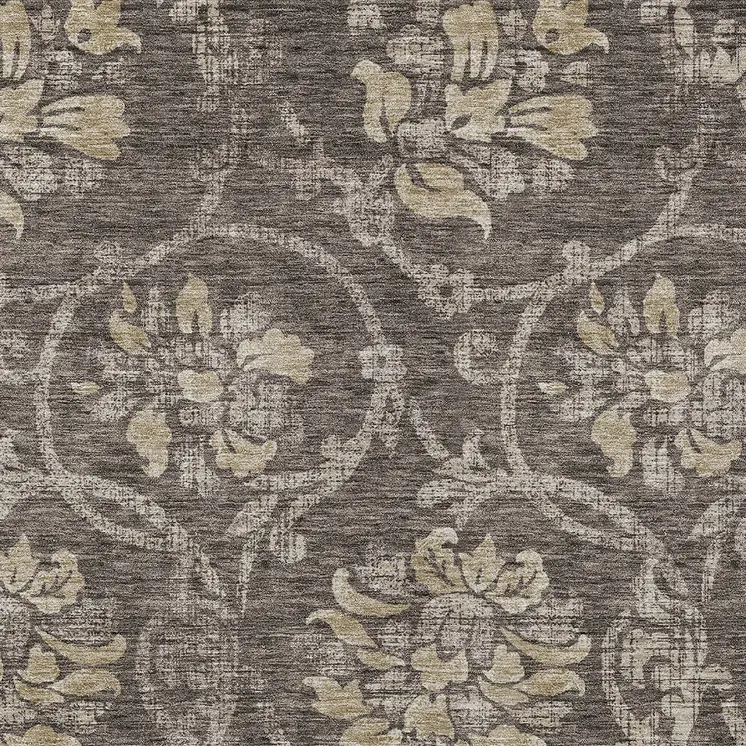 5' X 8' Brown Beige And Taupe Floral Washable Indoor Outdoor Area Rug